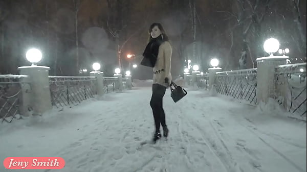 Jeny Smith naked in snow fall walking through the city 7 min